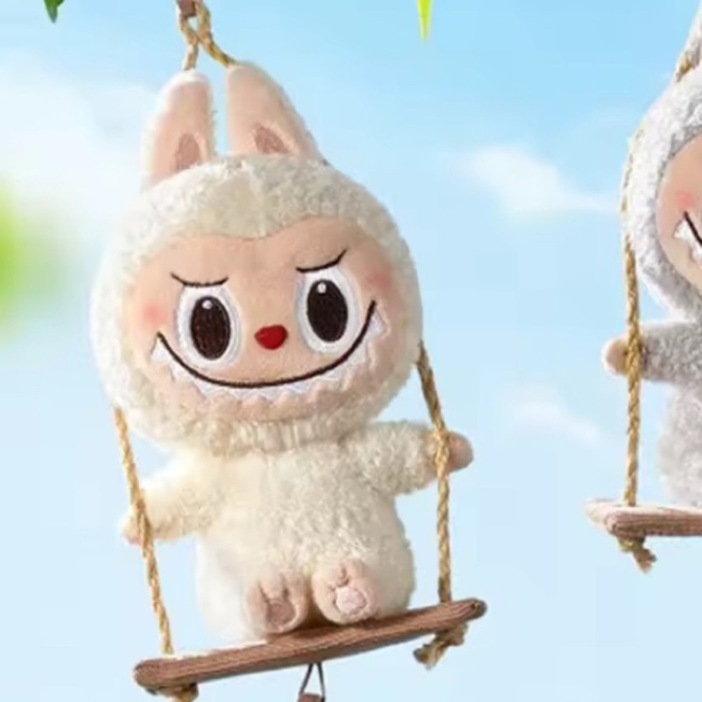 WHITE Pop Mart Pop Land Exclusive Timber Workshop Labubu Plush on Swing - Picture 2 of 16